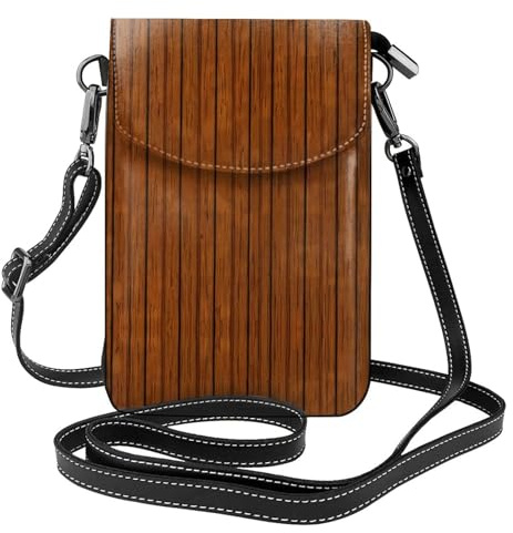 QAZWZML Cartera pequeña cruzada para teléfono con patrón de madera marrón con tapa abatible, perfecta para compras, viajes y uso diario.