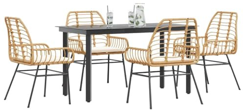 QJBSAVVA Gruppo da giardino da 5 pezzi, 140 x 70 x 74 cm, in rattan sintetico, con braccioli e cuscino rimovibile, dal design moderno, robusto e durevole, per giardino, terrazza, balcone