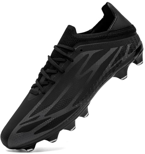ASOCO DREAM Football Boots Men's Astro Turf Trainers Outdoor Football Cleats Professional Athletics Sneakers Teens Training Soccer Shoes,Black Grey,6.5 UK