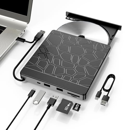 YUNINFANG External Blu-ray Drive for Laptop - DVD/CD Drive with Dual USB-A Ports, Portable 5-in-1 USB 3.0 BD Reader, SD/TF Slots - Blu-ray Player for PC, Windows/Mac/Linux OS Compatible (5 in 1)