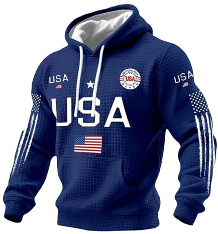 Cltopsku Men's USA Patriotic Hoodies 250 Anniversary USA Shirt Plus Size Waffle USA Flag Pullover 1776-2026 250th Anniversary Sweatshirt Spring Patriotic Hooded Blue S