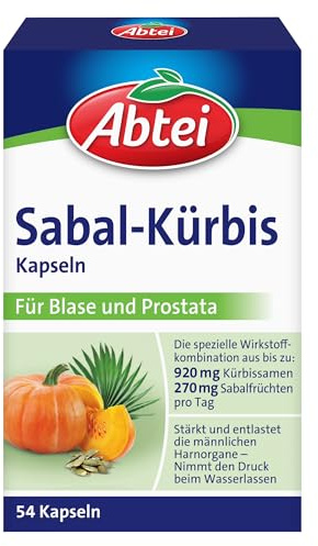 Abtei Sabal-Kürbis-Kapseln - stärkt und entlastet die männlichen Harnorgane – kann sich positiv auf das Blasen-Prostata-System auswirken - 1 x 54 Kapseln
