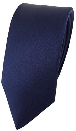 TigerTie schmale Satin Seidenkrawatte in marine einfarbig Uni - Krawatte 100% Seide