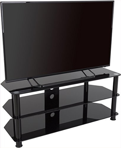 AVF Black Glass TV Stand - Glass and Metal Leg TV Unit Floorstand with Cable Management, 114cm Wide, For TVs Up to 55 & 45kg (Black)
