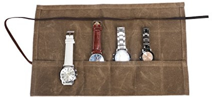 Waxed Canvas Watch Roll Handmade Waterproof Multi-Purpose Travel Case Watch Roll-up Organizer Holds 6 Wristwatches Best Gift for Him Her Boyfriend Girlfriend Mom Dad Wife & Husband HGJ03-I