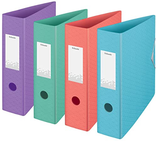 Esselte A4-Ordner, 500 Blatt Kapazität, 82 mm Rückenbreite, leichtgewichtiger A4-Ordner für Zuhause/Büro, zur Schreibtischorganisation, Colour'Breeze Serie, Mehrfarbig, 629219