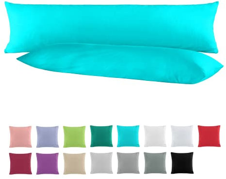 Doppelpack Baumwolle Renforcé Kissenbezug, Kissenbezüge, Kissenhüllen für Seitenschläferkissen 40x145 cm in 13 modernen Farben Petrol