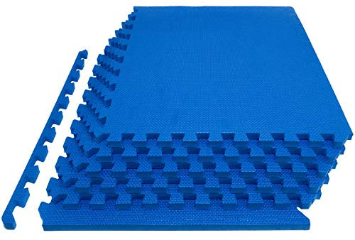ProsourceFit Extra Thick Puzzle Exercise Mat, EVA Foam Interlocking Tiles for Protective, Cushioned Workout Flooring for Home and Gym Equipment, Blue - 1 inch - 24 Sq Ft - 6 Tiles
