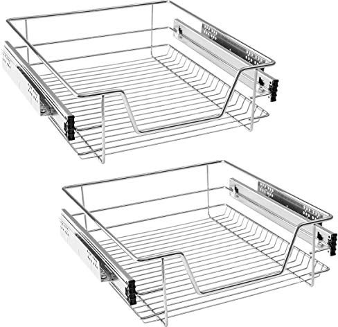 HENGMEI 2X Küchenschrank Teleskopschublade 50cm Schrankauszug Ausziehbare Ablage Küchenschubladen Organizer Küchen Regal Korbauszug Schlafzimmerschublade Vollauszug 20kg Belastbar