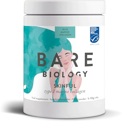 Bare Biology Pure Skinful Marine Collagen Powder - 5,000mg of Pure, MSC-Certified Marine Collagen per 5g Serving - Type I Hydrolysed Collagen Peptides - Supports Skin, Hair, Nails, Joints & Bones
