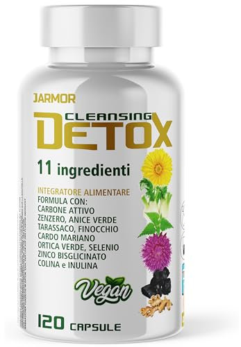 Detox Fegato 120 Capsule Vegane - Integratore Depurativo con Cardo Mariano ricco in Silimarina, Tarassaco, Colina, Zenzero, Carbone Attivo, Drenante Forte Anti-Gonfiore, Made in Italy