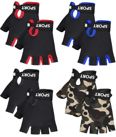 SATINIOR 4-Pairs Kids Bike Gloves, Fingerless Non-Slip Cycling Gloves with Adjustable Strap, Breathable Half-Finger Sport Glove for Boys & Girls, for Biking Season(2-5 Years, Classic Style)