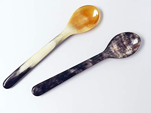 2 Stück Horn Eierlöffel gerade lebhaft gemasert 1A Qualität = 12 cm Laffe 25 x 35 mm Naturlöffel Öko Handarbeit Fair Handel