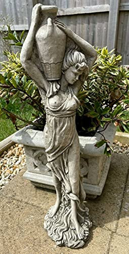 Statue de jardin en pierre avec dame avec pichet à vin | Sculpture décorative classique d'extérieur