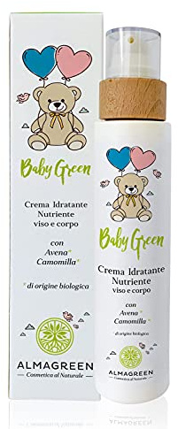 Almagreen Crema idratante per Neonati e Bambini, Crema nutriente Viso e Corpo per pelle secca e sensibile, 200 ml