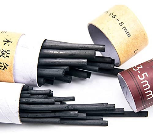 XHBTS 50 Stück Natürliche Zeichenkohle, Weidenkohle - Länge 13.5 cm -2 Box 3-5 mm 5-8 mm