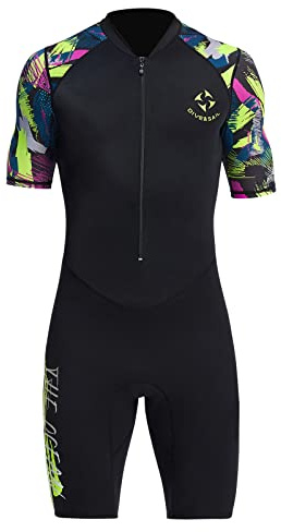 Men’s Neoprene Short Wetsuit 1.5mm Dive Skin Diving Suit One Piece Shorty Rash Guard Swimming Scuba Wetsuits Snorkeling Surfing Wetsuit XL