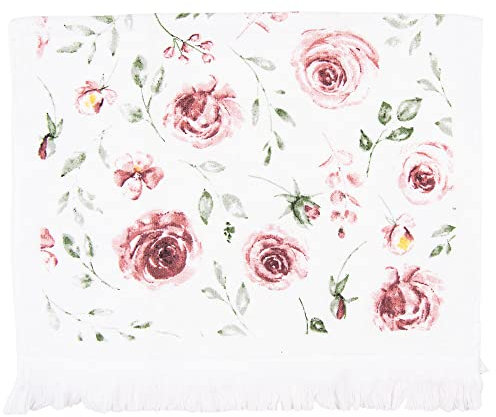 Clayre & Eef Gästehandtuch 40x66 cm Rosa Weiß Baumwolle Rosen Toiletten Handtuch
