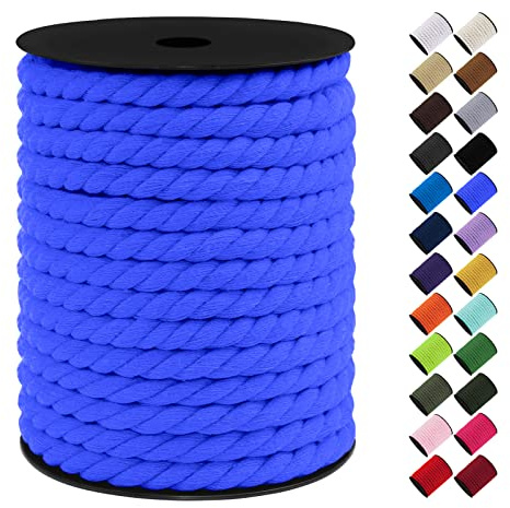 LEREATI 10mm Macrame Cord, 75 Feet Thick Macrame Rope Yarn Natural Cotton Cord Macrame String, Soft Craft Rope for Wall Hanging, Plant Hangers, Garden, DIY Crafting Decoration (Royal Blue)