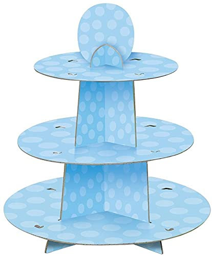 3 Tier Cake Stands for Afternoon Tea, Biodegradable Cupcake Stand Cardboard, Round Dessert Tower for Party,Birthday,Anniversary, Wedding,Baby Shower (3-Tier Blue Cupcake Stand)