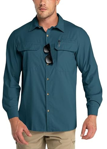 Outdoor Ventures Camisa de manga larga para hombre, camisa funcional al aire libre, camisas de secado rápido, camisa informal para el tiempo libre, camisa deportiva transpirable, primavera, verano,