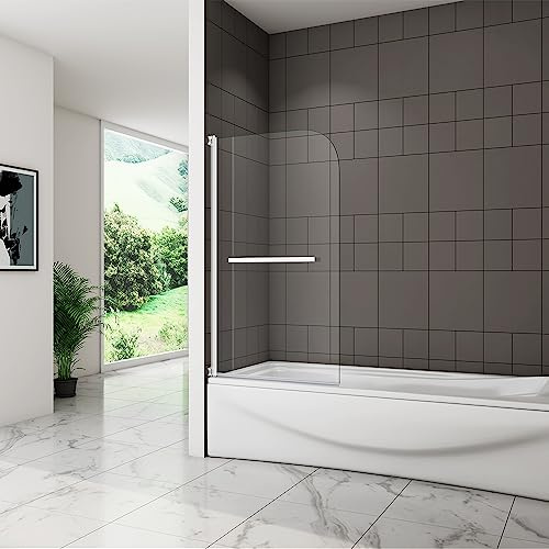 SKY Bathroom Shower Bath Screen Pivot Screen Panel 80x140cm Transparent Tempered Glass with Towel Rail