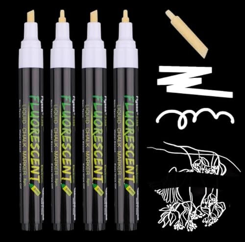 Deepton Kreidestift Weiß, Kreidestifte für Tafel Abwaschbar, 4 Stück Kreidemarker, Chalk Marker 3mm + 5mm Spitzen, Kreidestifte für Fenster Weihnachten