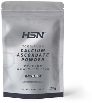 HSN Vitamina C en polvo Pura (No Ácida) | 150g = 250 Tomas por Envase | 100% Puro Ascorbato de Calcio Sin Sabor, Sin Añadidos (Vitamina C Alcalina) | No-GMO, Vegano, Sin Gluten