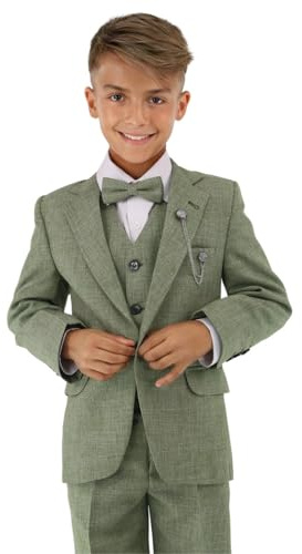 Boys Textured 8-Piece Formal Suit - Slim Fit for Pageboy, Wedding 222 Green Size 3 Years UK