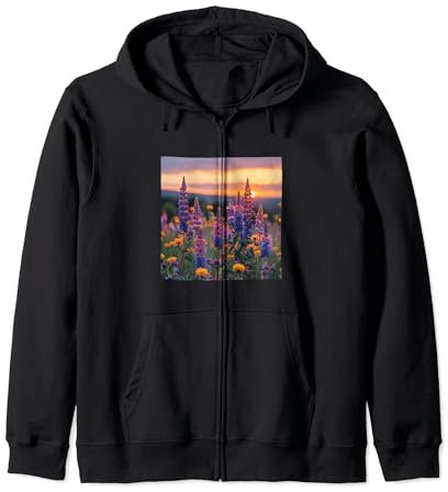 Anise Hyssop Flower Field Beautiful Sunset Graphic Zip Hoodie