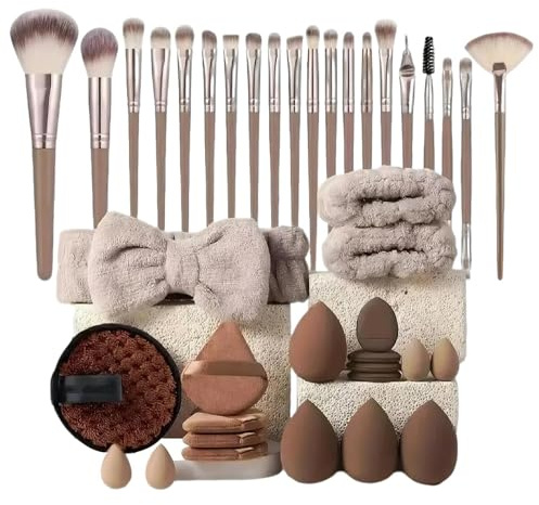 Sminkborstar Set 40 st Professionell Sminkverktygssats Syntetiskt Baspulver Grundborstset (brun, 40 st set)