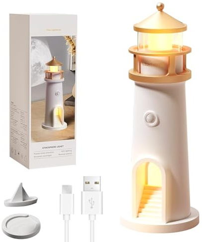 NEOVSUNY Décoration phare, lampe de projecteur LED, projecteur de lumière de lune avec capteur automatique, veilleuse pour enfants, ciel étoilé, cadeau phare, projecteur LED décoration d'intérieur