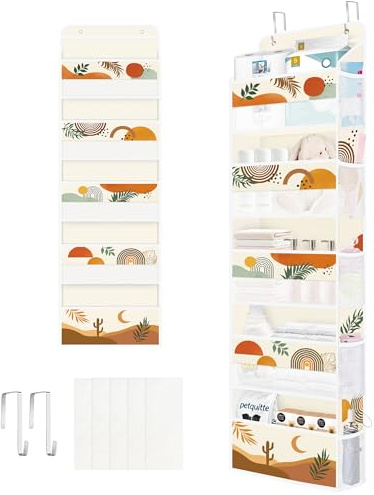 Clastyle Organizador Colgante Puerta Mujer Niña Bohemia Bolsa Almacenamiento Colgante para Pañales Ropa Juguetes Almacenaje Colgante para Dormitorio Baño Camping, Desierto, 5 Bolsillos