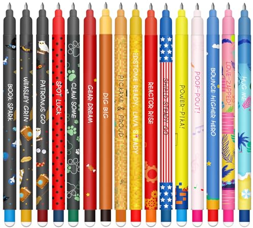 HTGWCG Lot de stylos gel effaçables - Erasable Ink Pens avec encre effaçable thermosensible, une variété de couleurs d'encre, design d'animaux, 0,7 mm (16 stylos effaçables)
