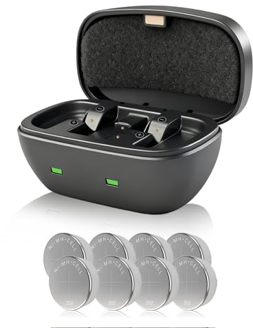 Lot de 4 piles auditives 312 rechargeables avec chargeur, étui de charge portable et batterie rechargeable 312 pour appareil auditif 312 d'une durée de 8 à 10 heures pour instrument non Bluetooth (8