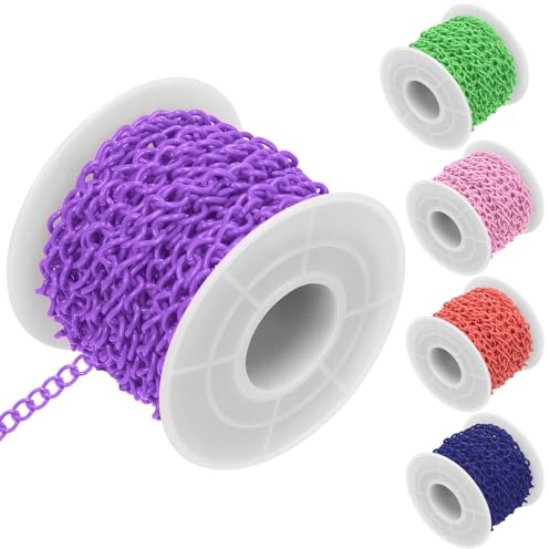 Swpeet 1Roll 5m/ 16.4Feet Purple Curb Cuban Chains with Spool Kit, Twisted Curb Link Cable Chains, Necklace Bracelet Jewellery Making Chains, Twisted Chain Extension for DIY Crafts Jewelry Making