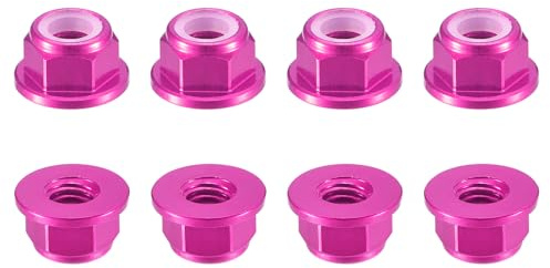 QUARKZMAN Sexkantiga nyloninsatsmuttrar, 8 st - M4 x 0,7 mm självlåsande mutter i aluminiumlegering, anodiserad pressmutter för fästanordningar (rosa)