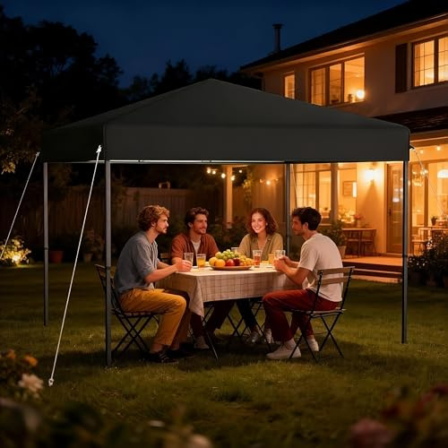 UISEBRT Utfällbar markisoll 3 x 3, vattenbeständig, stabil, vinterbeständig, UV-skydd, vikbar, med centrallås med en knapp, 3 justerbara höjdnivåer, 240-260 cm, vikbar, inkluderar