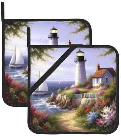 Diamond Painting Print Pot Holders 8x8 Inch, Pocket Hot Potholders Loop Design for Cooking Baking Microwave Oven End Dishes BBQ Holiday Decors (Pack of 2)