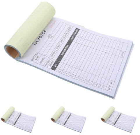 SOLUSTRE 4-Pack Kopieringsfaktura Kopia Kvittoblock för Småföretag Beställningsbok med och Gul Dubbelsidig Kopia Order Inköpsregistrering för och Restaurang