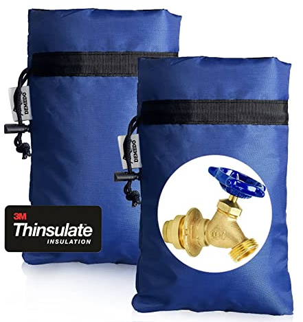 Enlarge Outdoor Faucet Cover for Winter Freeze Protection, 3M Thinsulate, 10”H x 6.3”W Hose Bib Covers for Wall Taps Outside, Waterproof & Frost Free Insulated Spigot Cover, 2 Pcs Faucet Socks - Blue