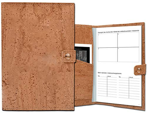 Simaru Mutterpasshülle aus wasserabweisendem Korkleder in Beige, Schutzhülle für den Deutschen Mutterpass, Ultraschallbilder und Versichertenkarte mit Storch Bedruckt (Beige)