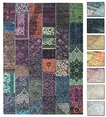 Kelim Patchwork Teppich Mehrfach 80 X 145 cm - Maschinenwaschbar - Moderner Kurzflor Wohnzimmer Teppich - Super Soft