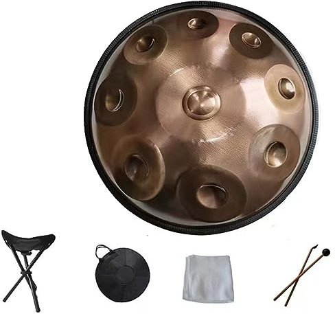 Percusión de Tambor Golden Handpan, Tambor de Acero Hand Pan 17 Notas 22 Pulgadas 440 Hz en D Menor con Estuche de handpan Suave, Soporte de handpan Duradero