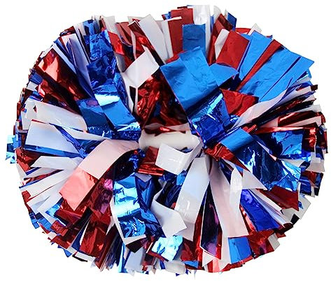 Lovecheer Pompons für Cheerleading, 4. Juli, Zubehör mit Taktstockgriff, für Sport, Team, Geist, Party, Cheerleading, 2 Stück, Rot/Weiß/Blau