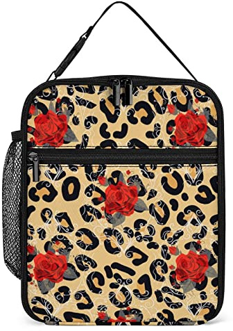 Pranzo al sacco riutilizzabile per uomini e donne - Contenitore per il pranzo con piccoli fiori rosa rossa isolato per pic-nic da lavoro unisex per adulti