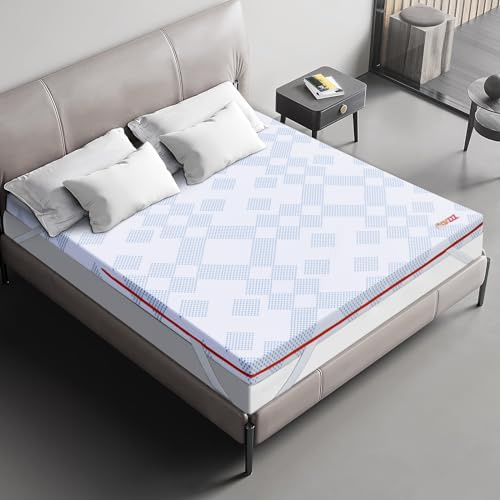 Maxzzz 135x190x7,5 cm Viscoelastisk Topper med förbättrad ventilation design, Unik tryckavlastningszon för bättre sömn, Allergivänligt material, med avtagbart fodral.
