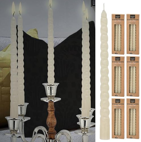 Lot de 24 bougies à tige « Twisted » - Hauteur : 20 cm - Crème paraffine - Bougie torsadée - Bougie en cire pour bougeoirs (1 lot de 24 bougies à tige crème)