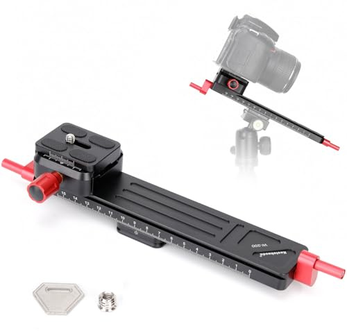 Koolehadao makro fokuseringstång för närbild skytte makro fotografering exakt fokusskena med 1/4 skruv snabbfrigöringsplatta kompatibel med Arca-Swiss för DSLR-kamera videokamera W-200