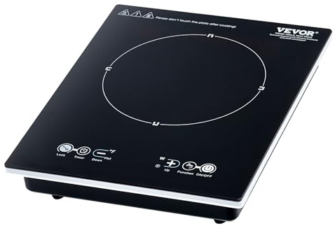 VEVOR Portable Electric Cooktop, 1800W Induction Burner with 9 Temp Settings, Countertop Hot Plate with 3H Timer, Child Lock, Easy to Clean, for Home Kitchen Cooking
